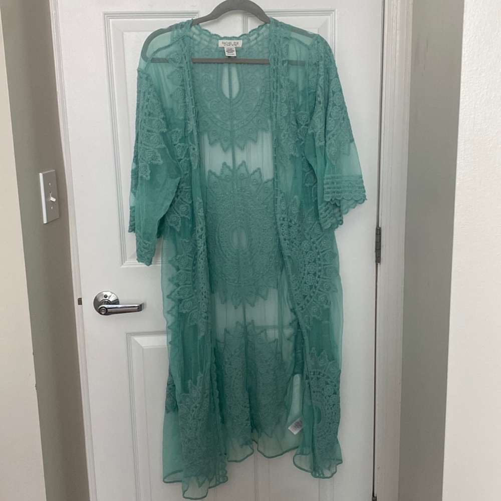 Rachel Zoe Aqua lace kimono duster